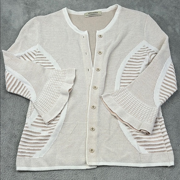 AldoMartins 10 Bamboo Blend Elegant Cream Knit Button Down Cardigan Sweater FLAW - Picture 1 of 11